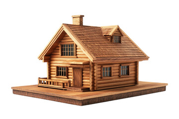 Charming handcrafted wooden cabin model showcasing rustic architecture and warm design elements isolated on transparent background