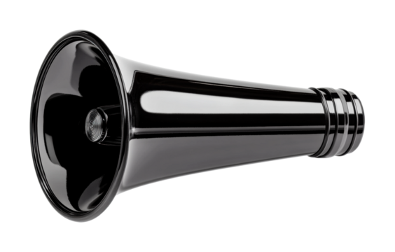Retro black chrome megaphone for announcements and amplifying sound, cut out