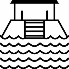 Dock with Waves and Stairs Icon | Waterfront, Beach, and Scenic Concept