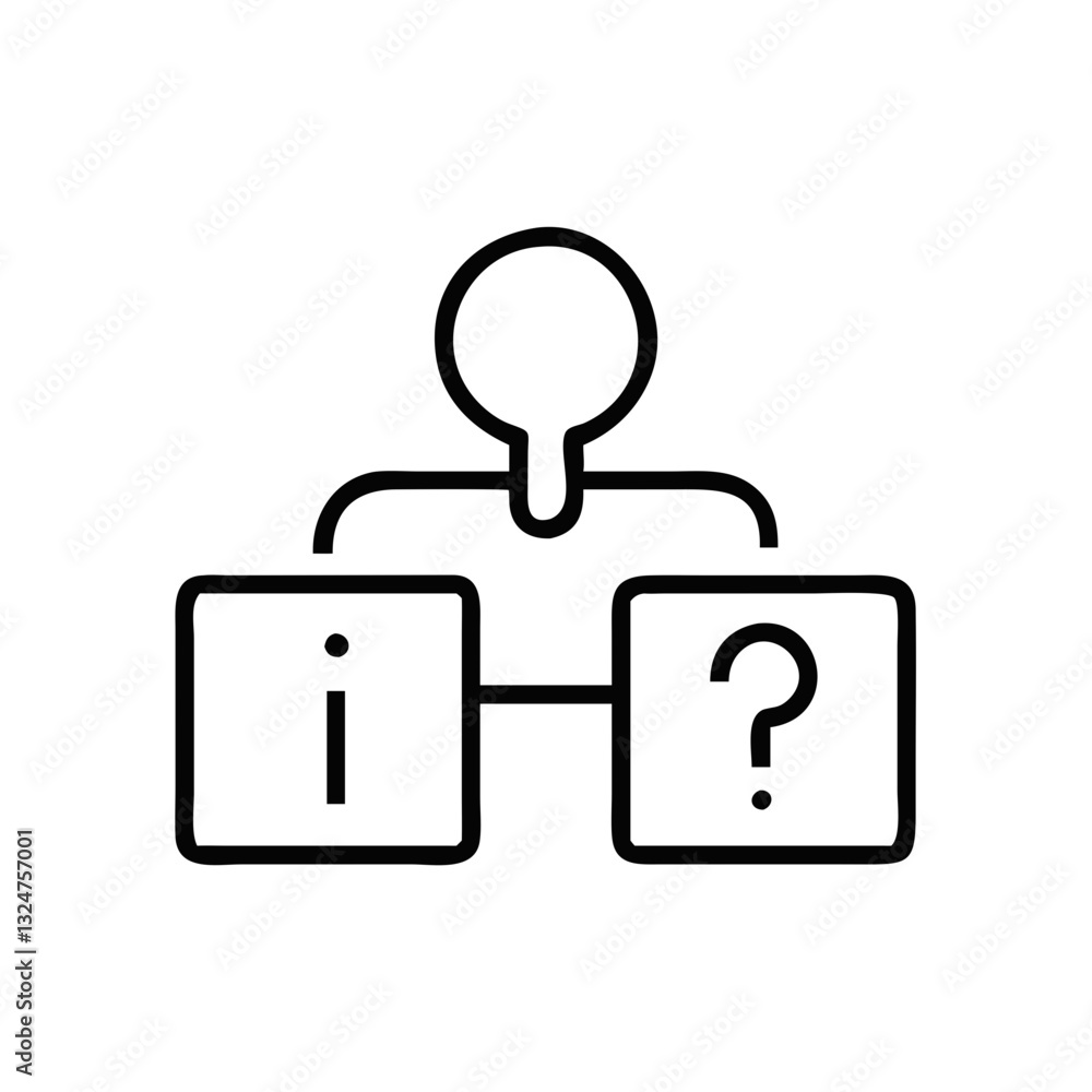 Poster user with information and question icons inquiry and knowledge flow concept
