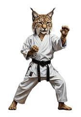Fototapeta premium Lynx martial artist in karate gi with black belt, isolated illustration
