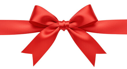 Fototapeta premium A vibrant red satin ribbon tied into an elegant bow with symmetrical loops isolated on transparent background