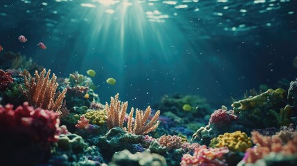 Fototapeta premium Vibrant coral reef ecosystem thrives beneath shimmering ocean surface