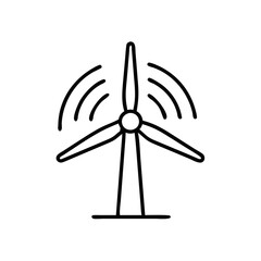 Line art of a wind turbine icon with motion lines, symbolizing clean energy and renewable power.