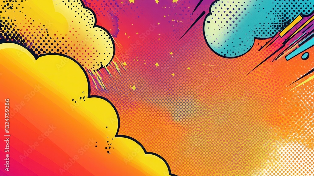 Leinwandbilder vibrant comic book-style background with dynamic action lines and colorful halftone patterns