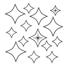 Minimal Sparkle Star Outline Vector Set – Hand-Drawn Celestial Clipart for Magical Designs