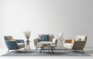 Stylish Living Room Interior with Armchairs, Coffee Table, and Decor