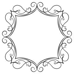 Elegant Vintage Circular Frame with Swirl Ornaments in Black Outline