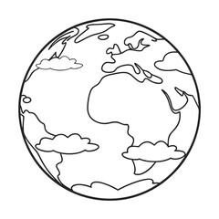Black and White Earth Globe with Clouds Vector Illustration