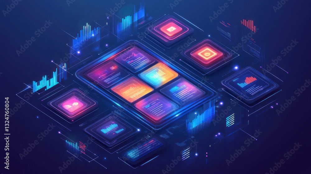 Poster futuristic data visualization on a tablet