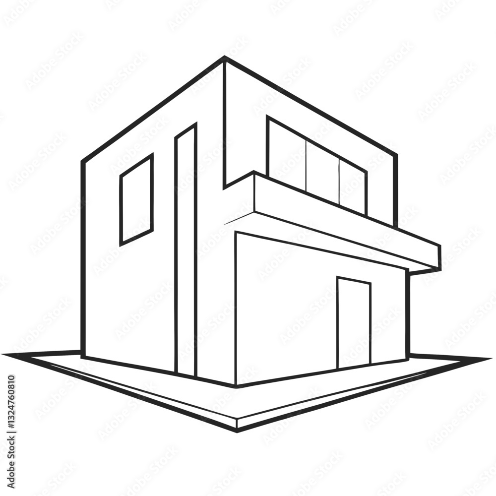 Poster modern minimalist house outline drawing – simple 3d architecture sketch