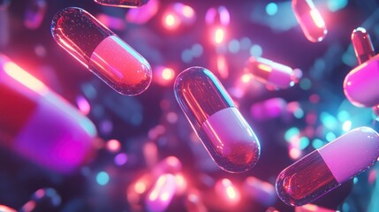 Floating pills in vibrant neon light (1)
