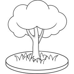 Tree with Grass Icon Outline Illustration on Transparent Background