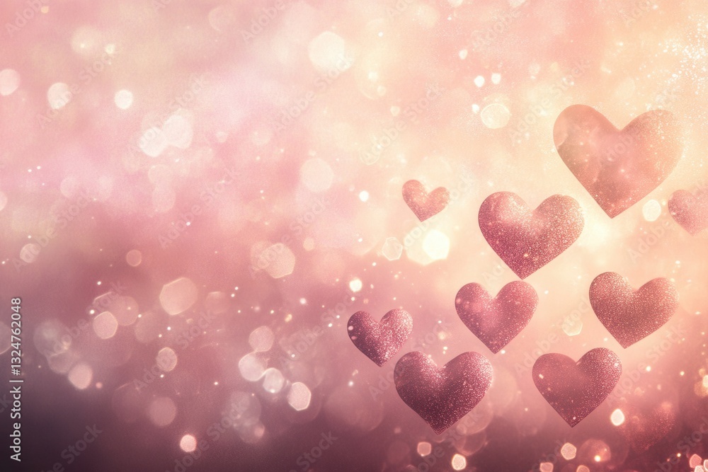 Poster romantic sky filled with soft pink hues and heart-shaped clouds creating a dreamy atmosphere at dusk