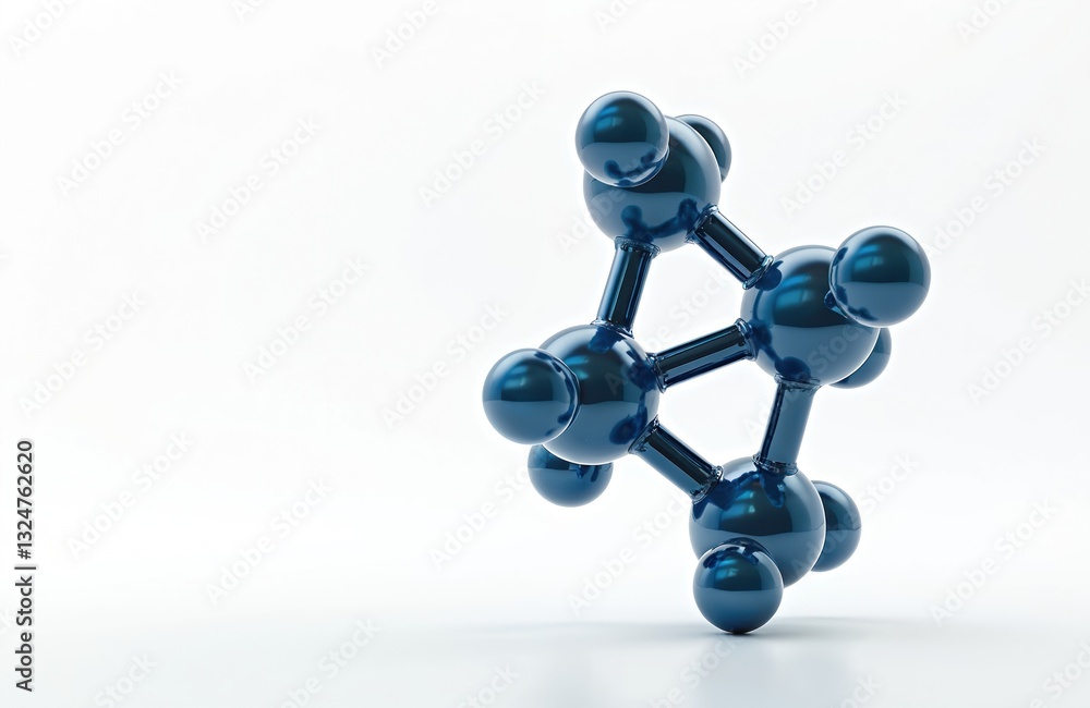 Poster 3d render of glossy molecule structure on white background. dark blue atomic design for scientific, 
