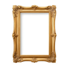 Golden frame in a room: A classic golden picture frame, empty and waiting to be filled with art, stands gracefully. The intricate carvings and opulent design reflects a timeless elegance.