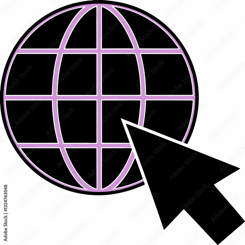 Aufkleber purple internet globe with cursor icon – web navigation symbol