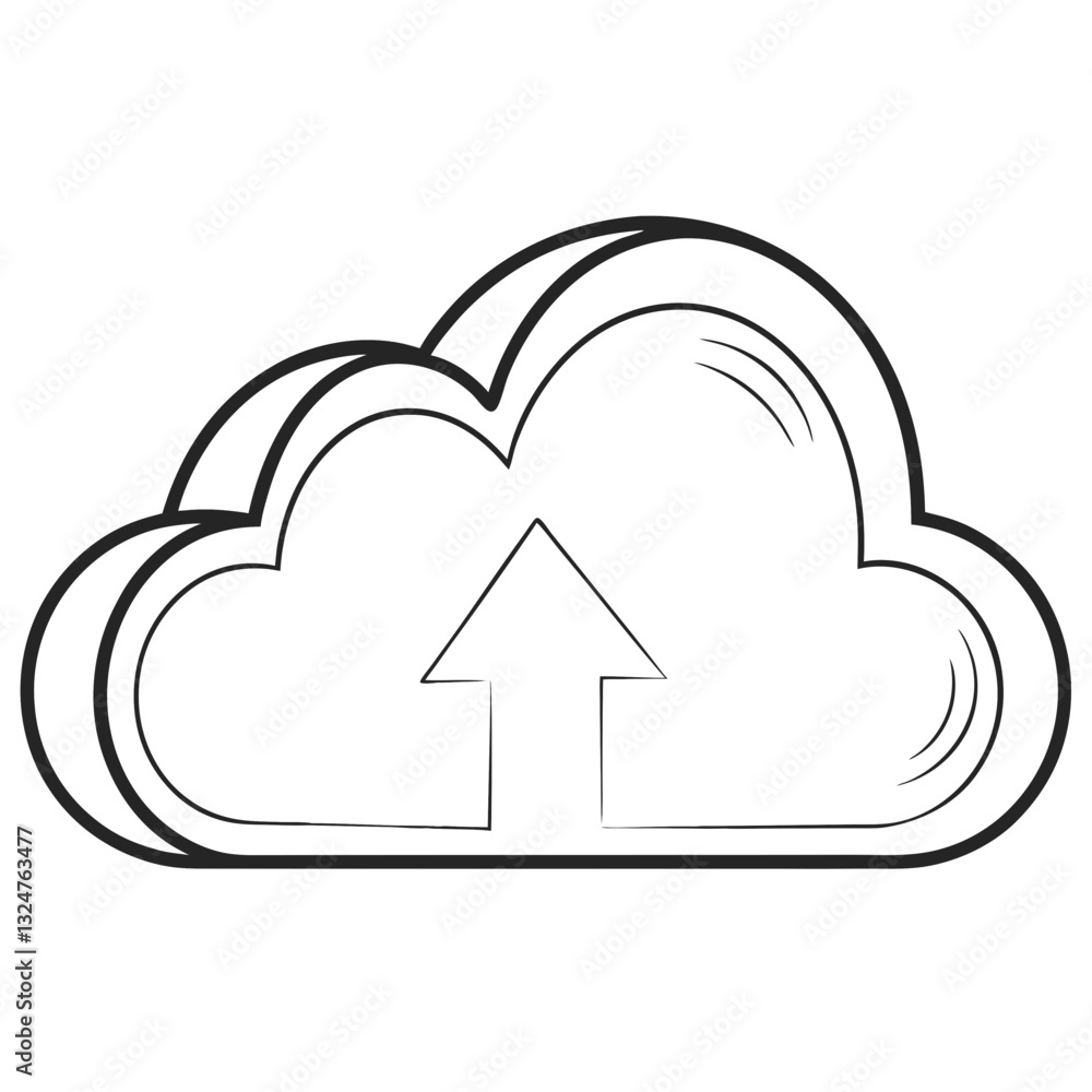 Poster cloud upload icon with arrow symbol for cloud storage and digital projects