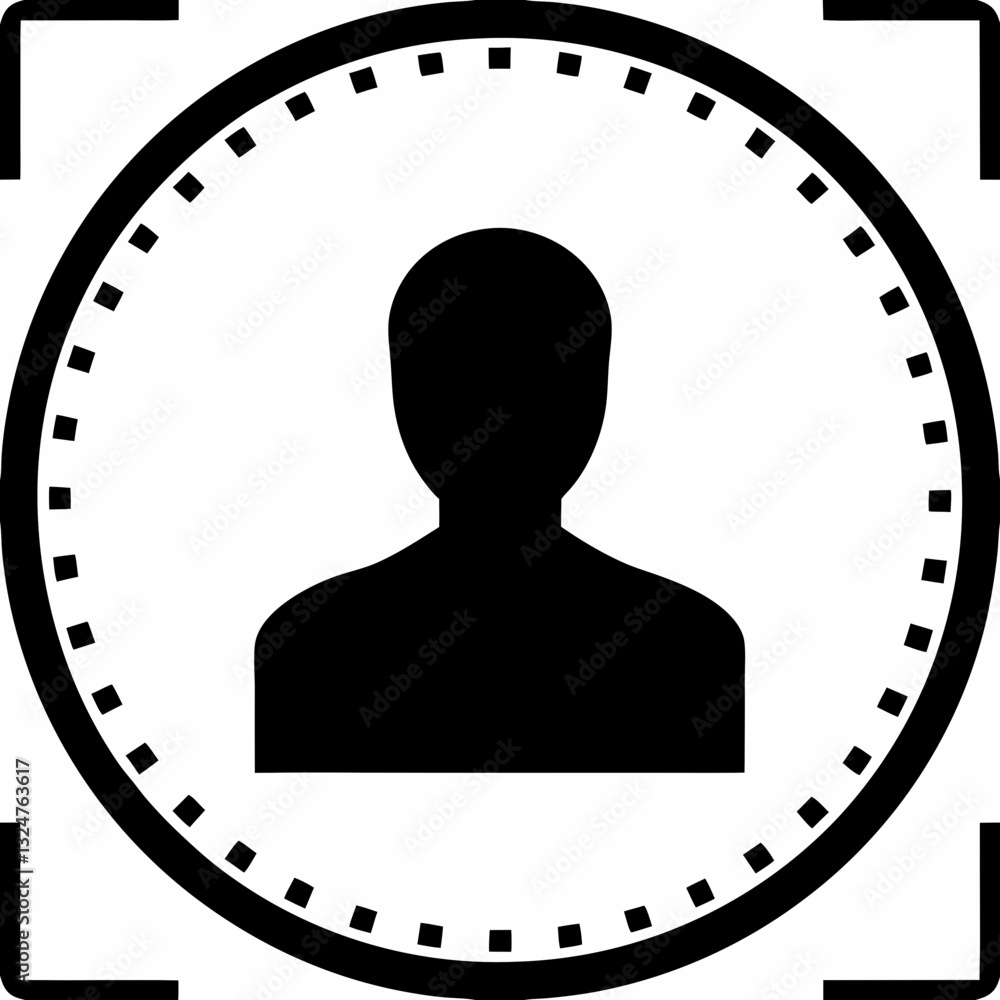 Poster silhouette of a person inside a frame with circular dotted border, ideal for user profile icon