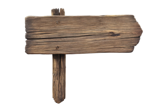 Weathered wooden signpost standing proudly in nature, waiting to share its untold stories isolated on transparent background - Powered by Adobe