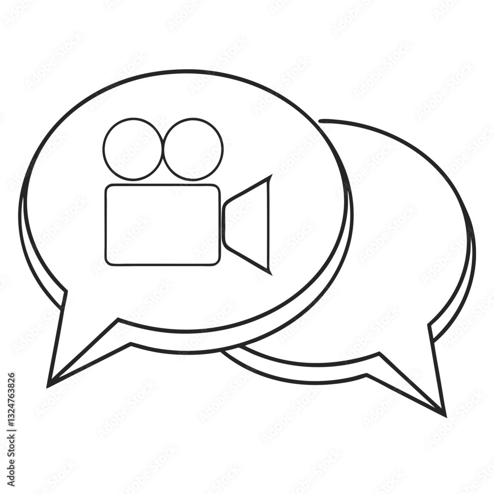 Aufkleber a minimalist vector image showing two speech bubbles with a film camera icon, representing a video c