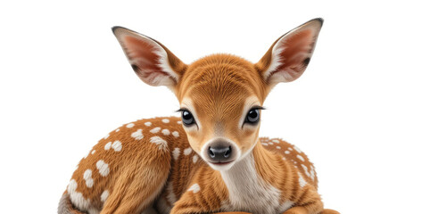 Adorable Baby Deer Lying Down Isolated on White Background Portrait
