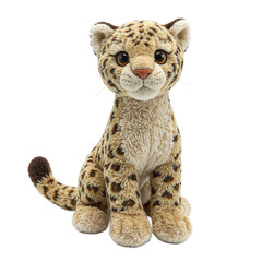 Naklejka premium Realistic leopard plush toy with embroidered spots soft fur and a curled tail on a white background A perfect addition to any collection