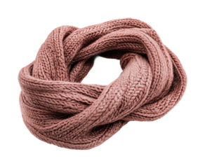 Cozy pink knitted infinity scarf textured warm winter fashion, cut out