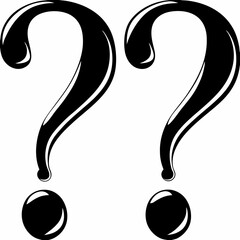 Two large question marks representing inquiry, curiosity, doubt, and the search for answers, symbolizing the pursuit of knowledge, exploration, and investigation.