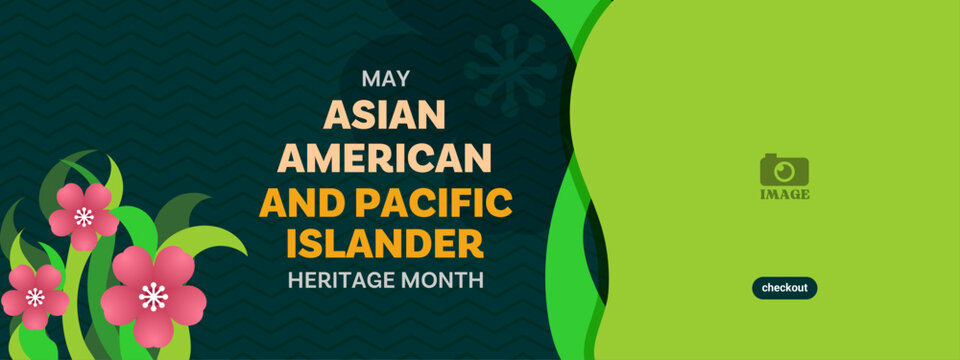 Asian American and Pacific Islander Heritage Month. Banner design with flower illustration and zig-zang line patterns for greetings in May, campaigns, ads