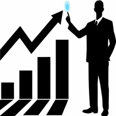  Minimalist vector illustration of a person interacting with a growth chart and an upward arrow, perfect for business, finance, and success-themed projects. ​