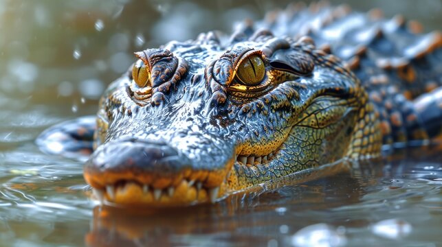 Close Up of a Large African Crocodile Floating in Water with Clean Lines and Natural Environment