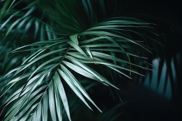 Close-up of a Palm Frond in a Dark Jungle Setting