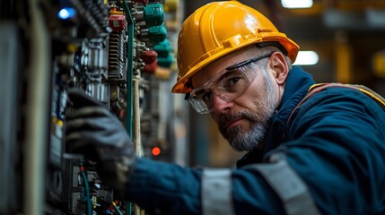Industrial worker inspecting electrical equipment