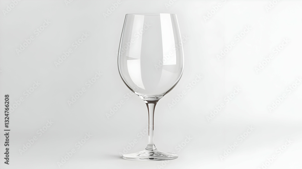 Poster single empty wine glass on a white background with reflections and highlighted light