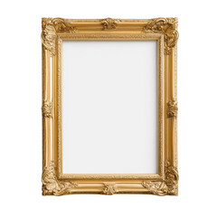 Gold Ornate Frame: An elegant, antique-style, golden ornate picture frame, exuding opulence and craftsmanship, is presented ready to showcase artwork or a cherished memory. 
