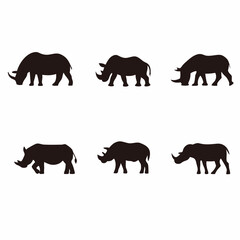 Rhinoceros Silhouette Illustrations on Transparent Background for Wildlife and Animal Art