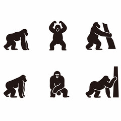 Gorilla Silhouette Illustrations on Transparent Background for Wildlife and Animal Art