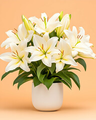 Elegant white lilies in a simple pot