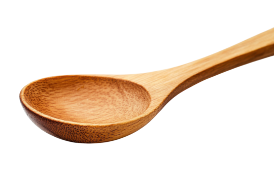Crafting culinary delights with a uniquely shaped wooden spoon on a pristine white surface isolated on transparent background