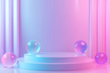 Dreamy neon spheres floating in a soft pink glow – a futuristic and artistic vibe