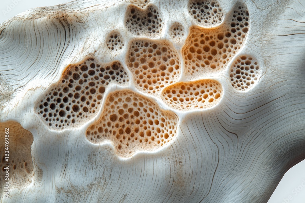 Poster intricate wood carving showcasing a unique honeycomb-like pattern with varying sized holes, creating