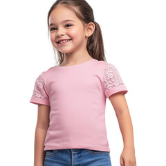 Fototapeta premium Young Girl Wearing Pink T-Shirts 