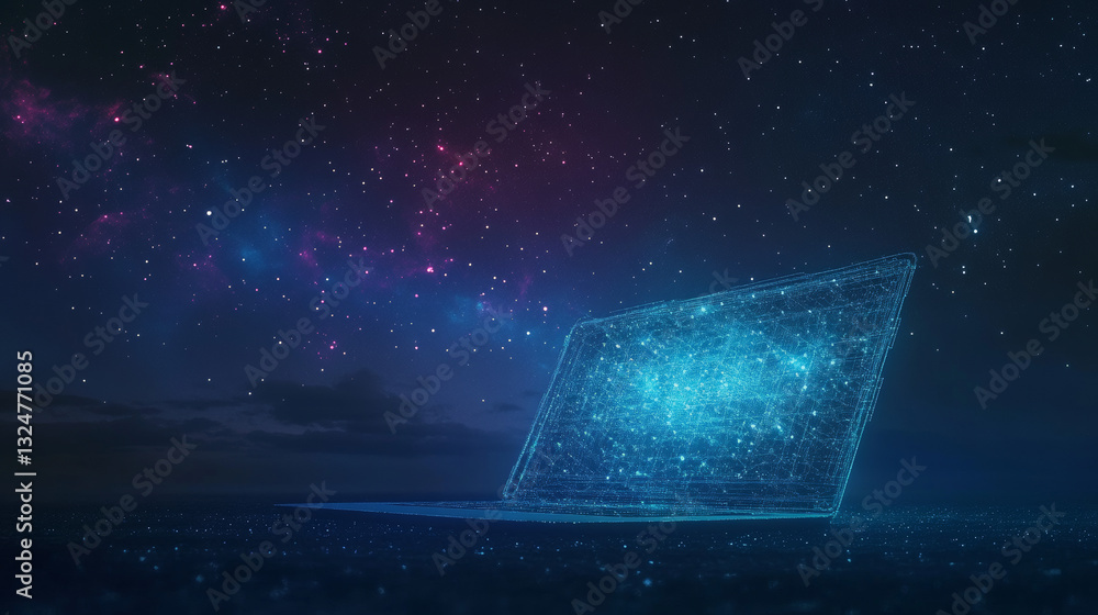 Poster lock on laptop screen. low poly wireframe vector illustration. digital data protect or secure concep
