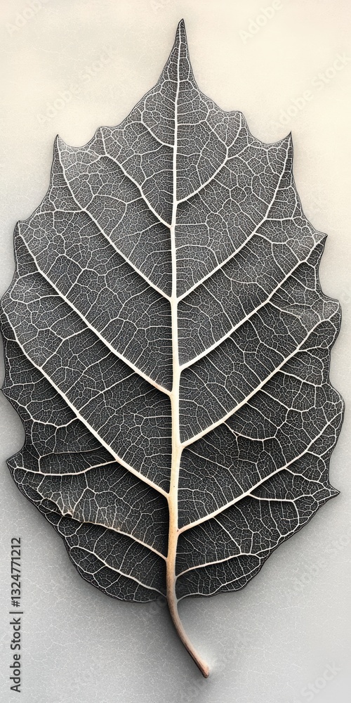 Poster unique leaf structure showcasing intricate vein patterns and delicate details in an artistic format