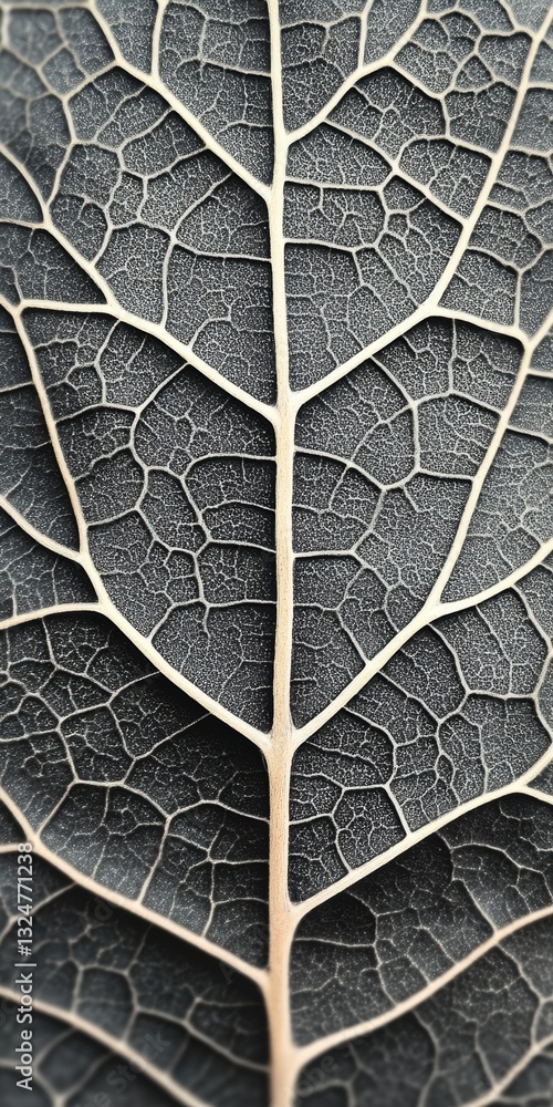 Poster intricate details of a dry leaf showcasing its unique texture and vein structure under natural light