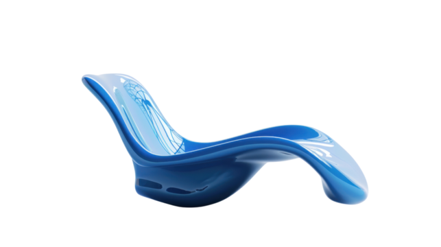 Modern blue chaise lounge showing innovative design on transparent background