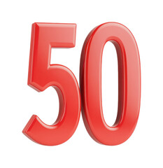 Red 50 number in 3d style, cut out
