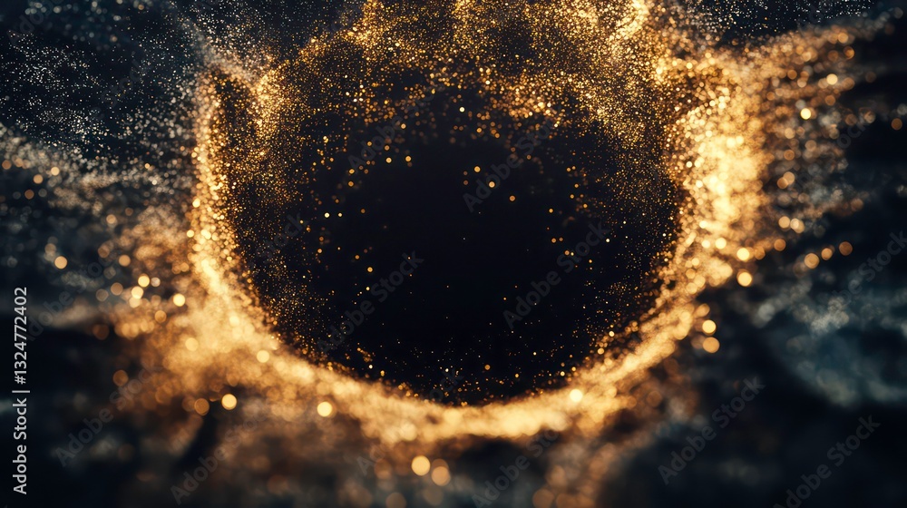 Aufkleber abstract gold particles swirling around a void. possible use background graphic for website or produ