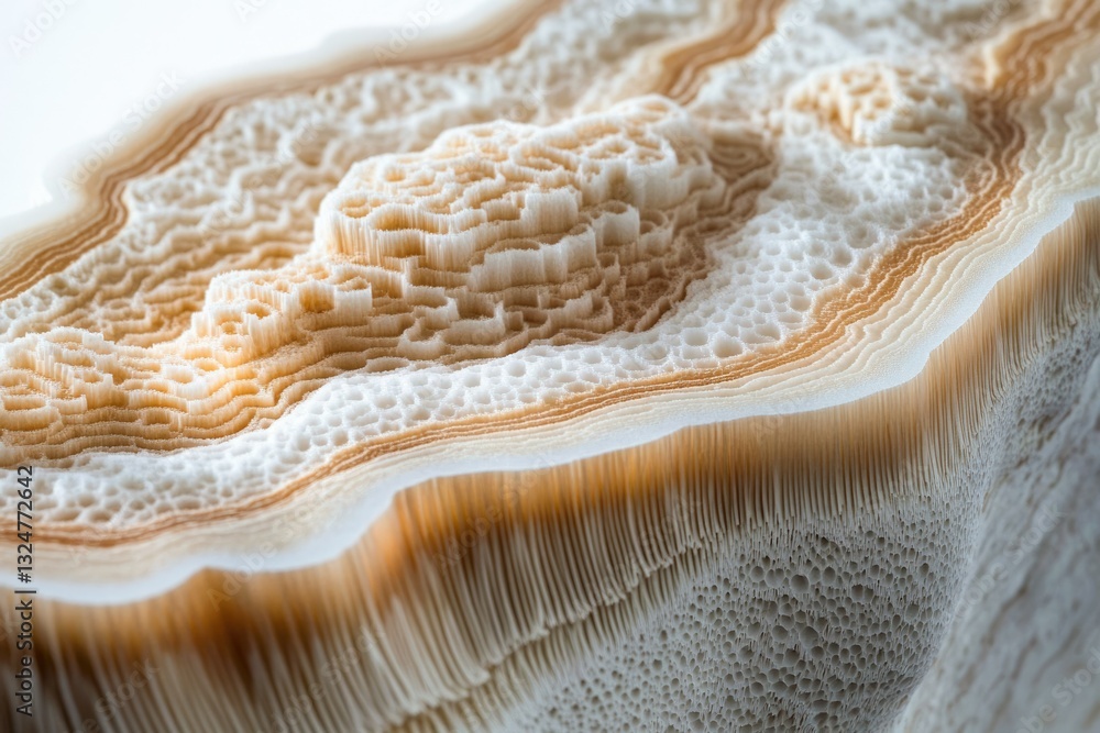 Poster intricate layered structure resembling coral or a geological formation, showcasing a complex network